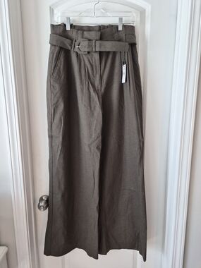 Express Wide Leg Belted Pants in Olive Green
